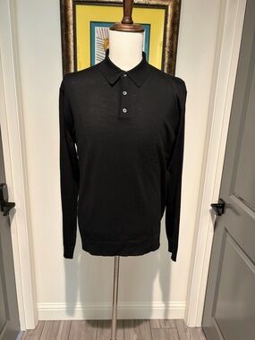 Patrick James Fine Marino Long Sleeve Polo Sweater - Black